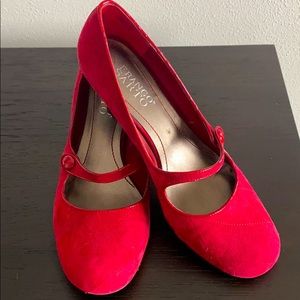 Red Mary-Jane style shoes